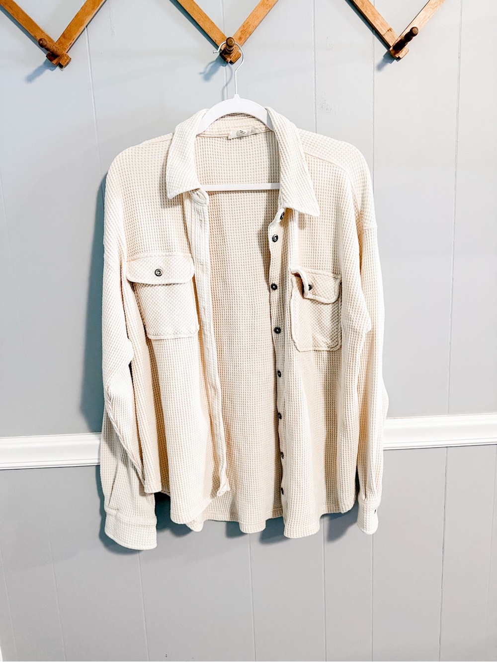 Hippie Rose Cream Waffle Knit Button-Up Shirt